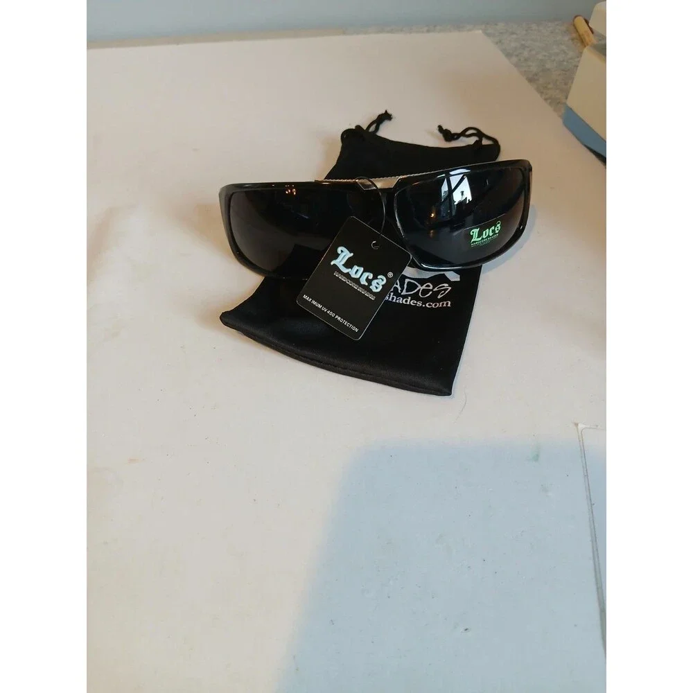 LOCS Rectangular OG Gangster Cholo BLACK Sunglasses Biker Shades Hardcore